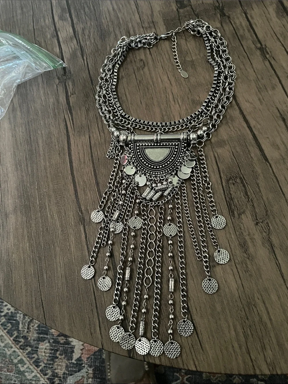 Aldo Silver Multi-Chain Fringe Pendant Necklace